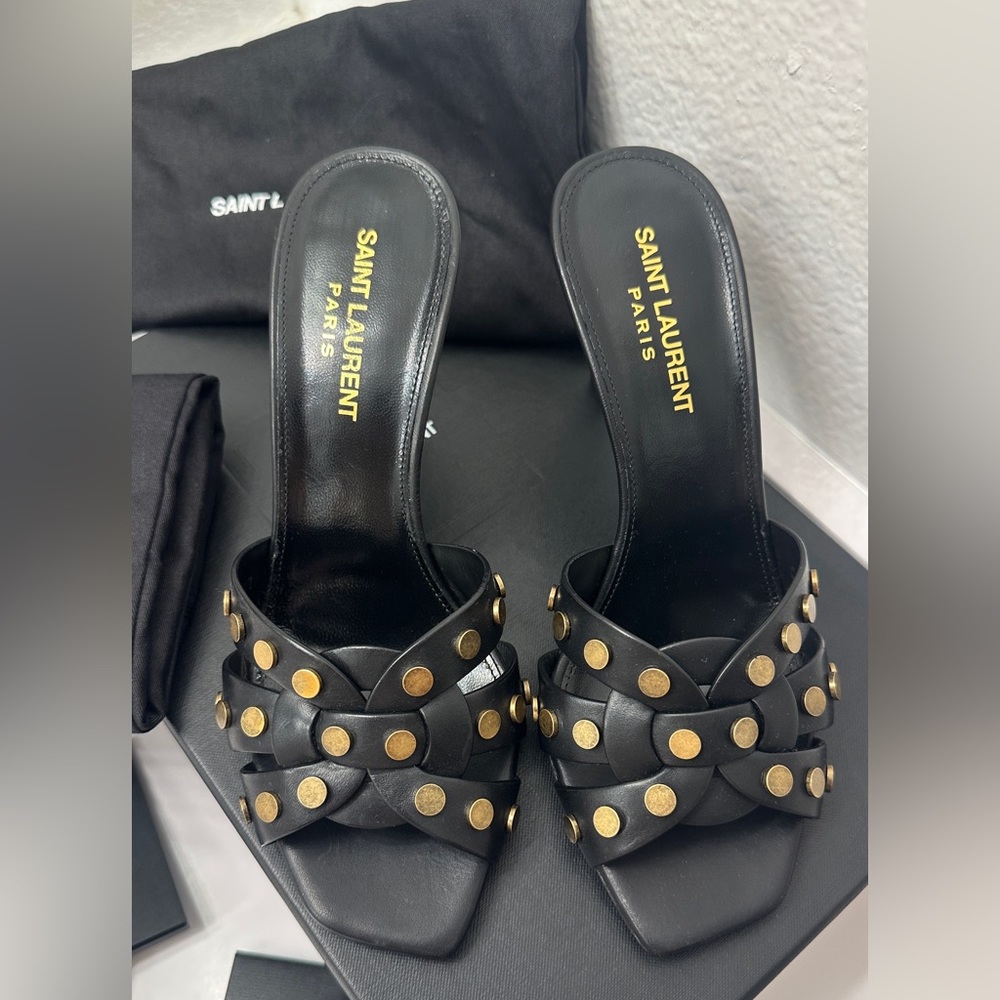 NIB Saint Laurent Tribute 85 Womens Leather Peep-Toe Sandals - Picture 5 of 14